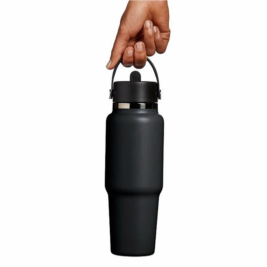 32 oz Wide Mouth Travel Bottle with Flex Straw Cap Black Color